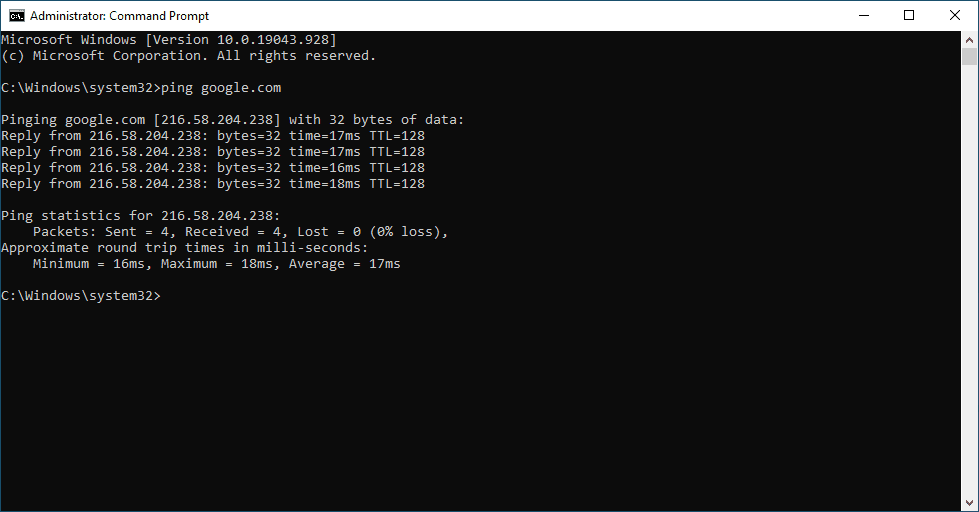 Windows Ping Command Example